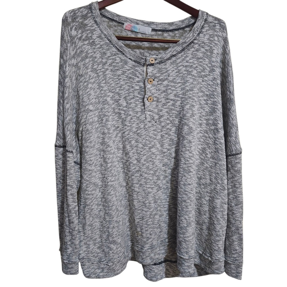 Free People Beach Gray Henley Top Endless Summer Sleep To Dream Oversized Medium
